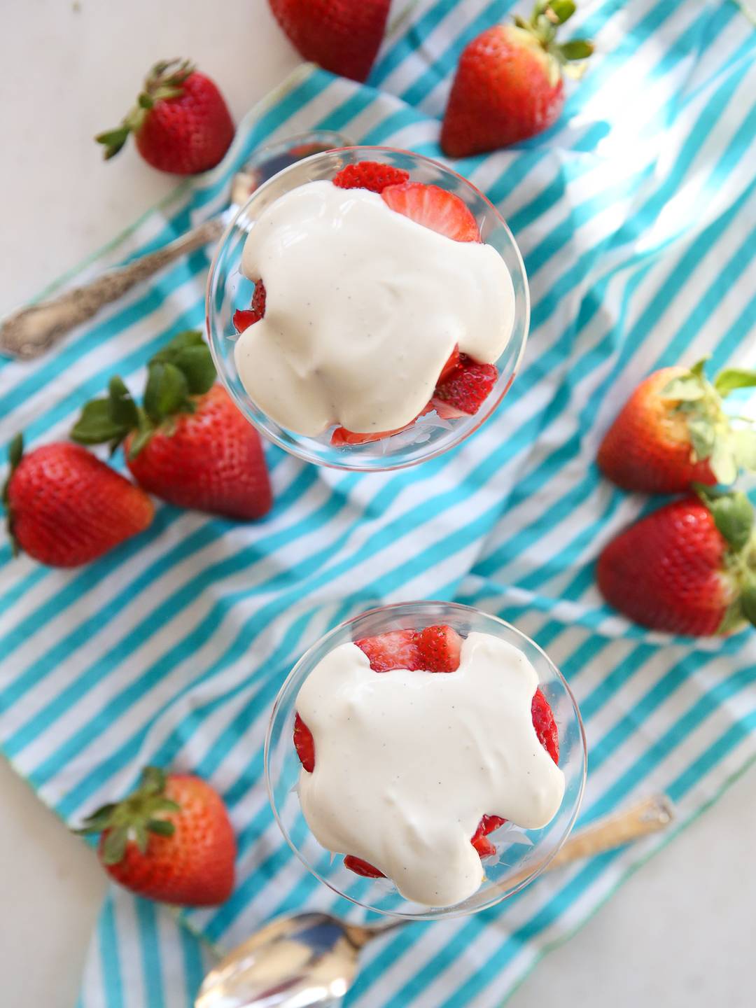 Strawberries and cream in glass cups