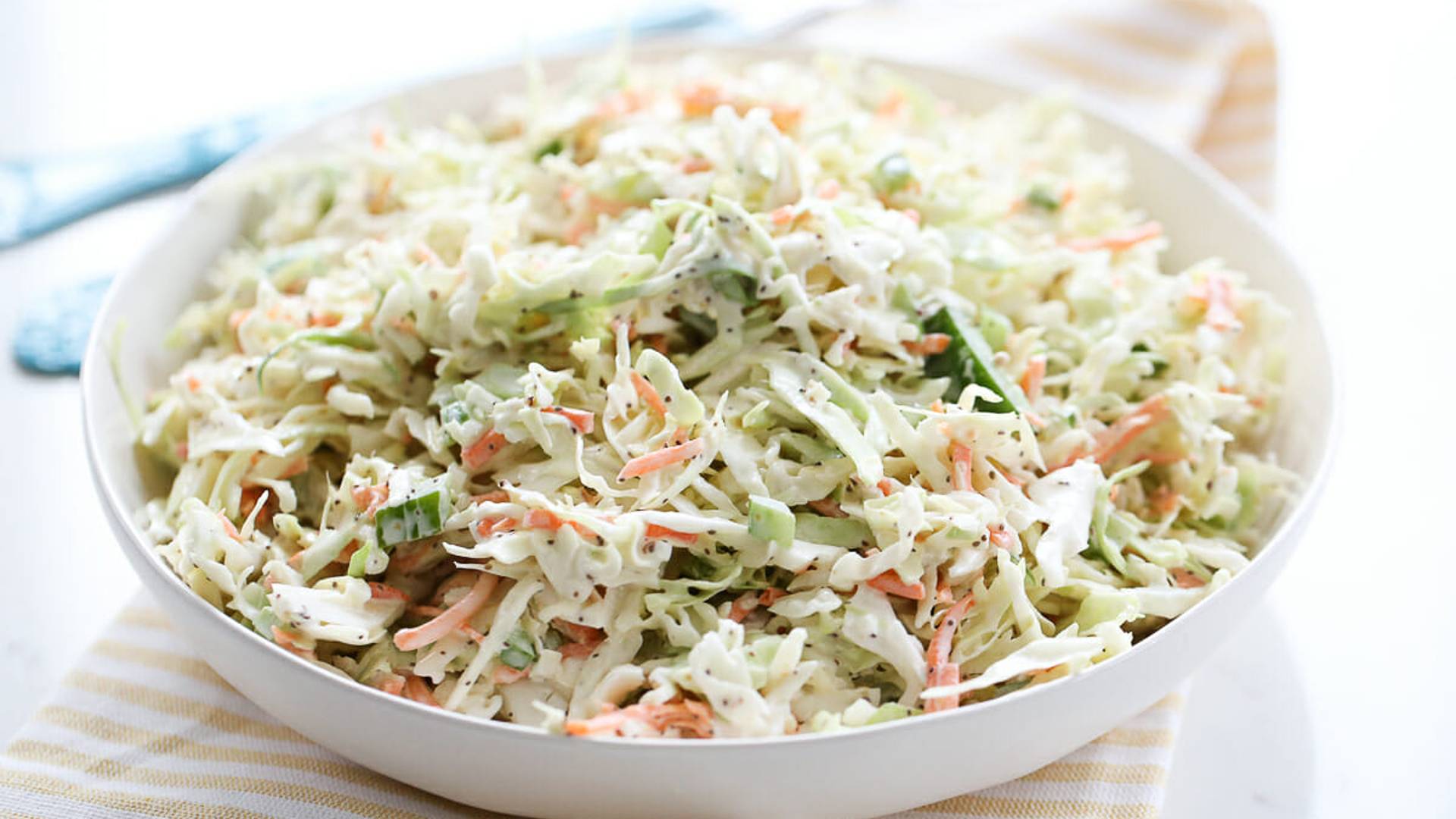 Coleslaw in a white bowl