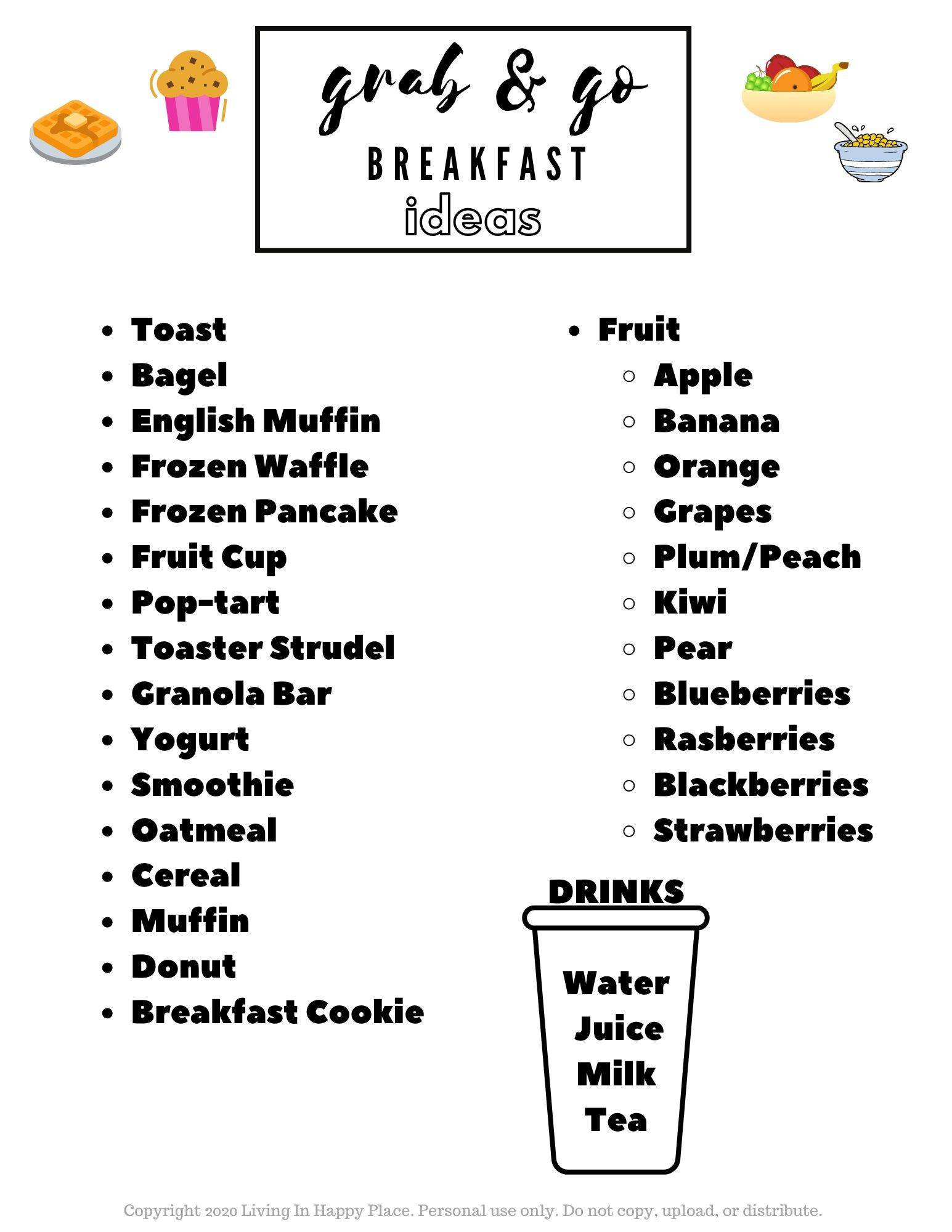 Grab & Go breakfast printable!