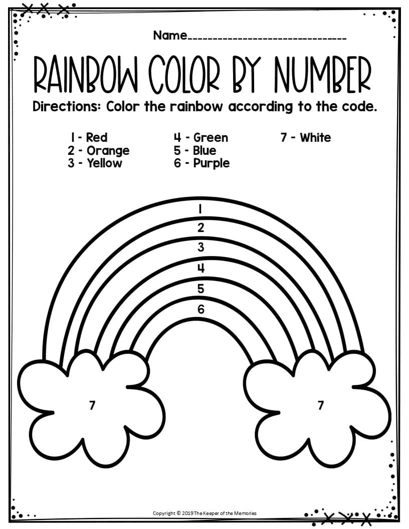 free printable color by number rainbow preschool worksheet the keeper of the memories