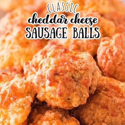 a close up of a cheddar cheese sausage balll