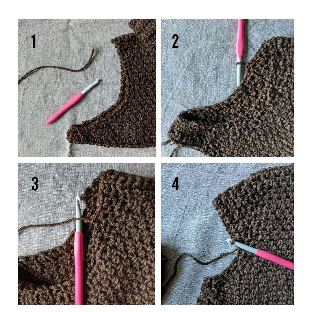 photo tutorial showing 4 steps for a seamless set in sleeve