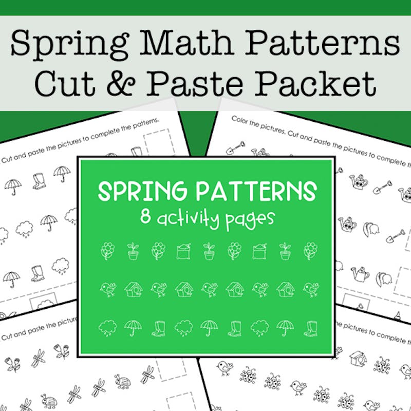 Cut And Paste Spring Math Patterns Printable Worksheets Packet