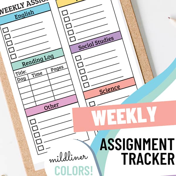 Printable Weekly Assignment Sheet Color And Black And White