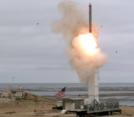 The Typhon medium-range Tomahawk cruise missile ground-based system deployed by the US Army and  Marine Corps (US ARMY)