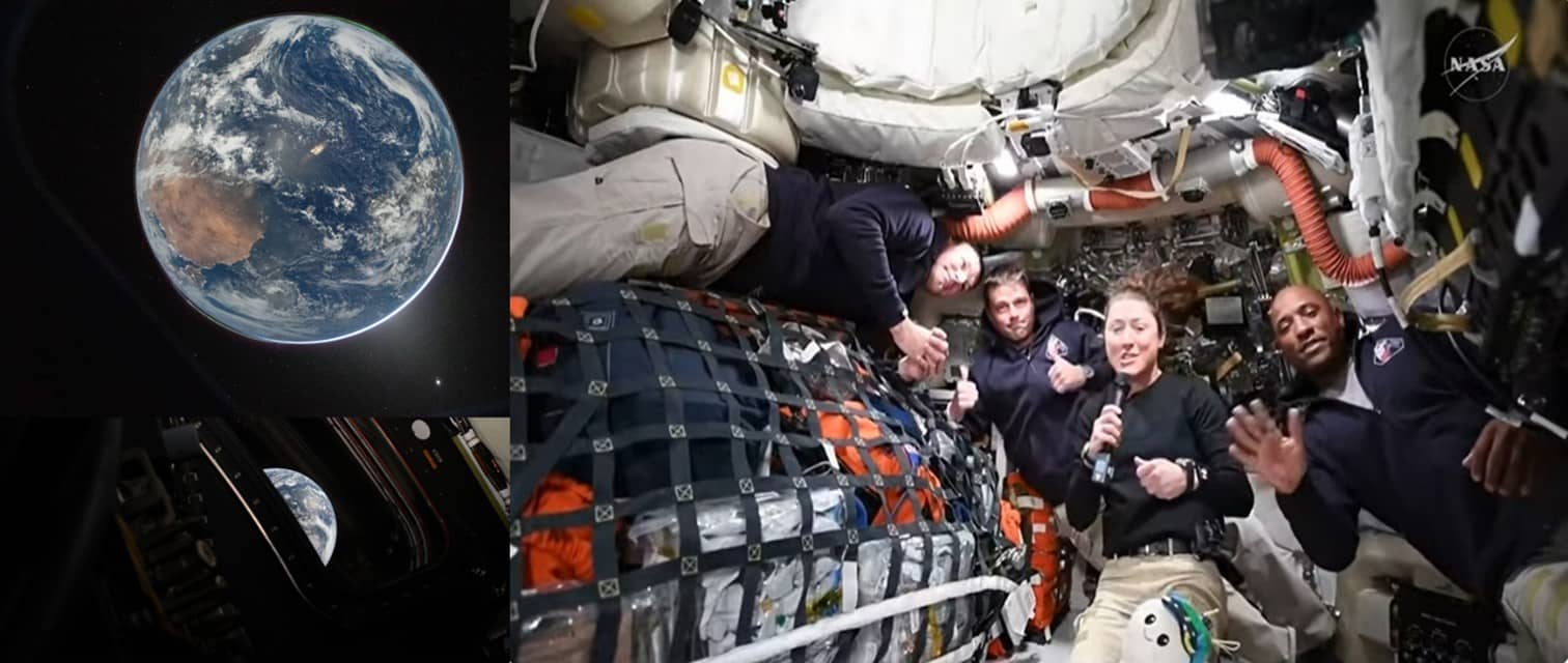 The View of Earth Through the Portal of Artemis II ORION Crew Module on the Way to the Moon (NASA)