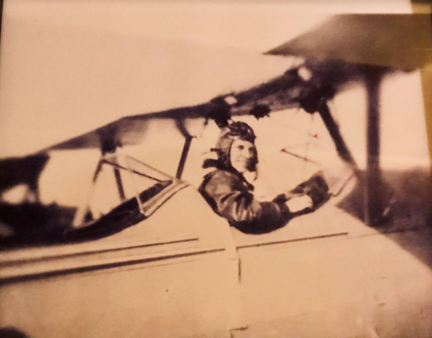 US Navy Aviator John Struhsaker in his Biplane trainer, Pensacola NAS, 1941