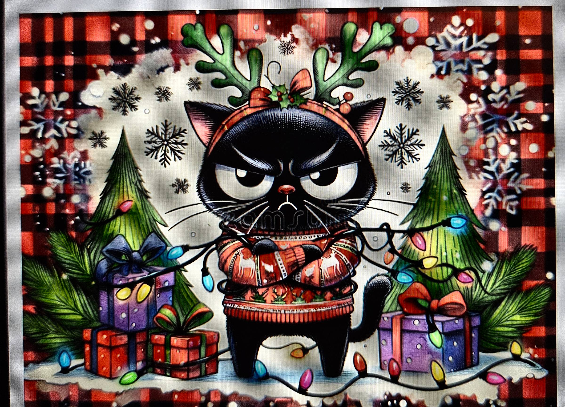 Grumpy Black Cat in the Holidays