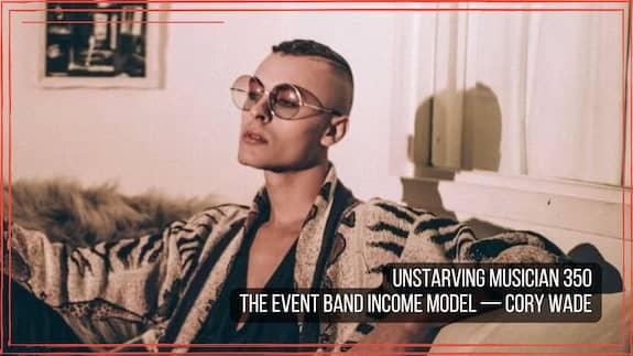 Unstarving Musician episode 350 artwork featuring Cory Wade sitting on sofa wearing tinted glasses 