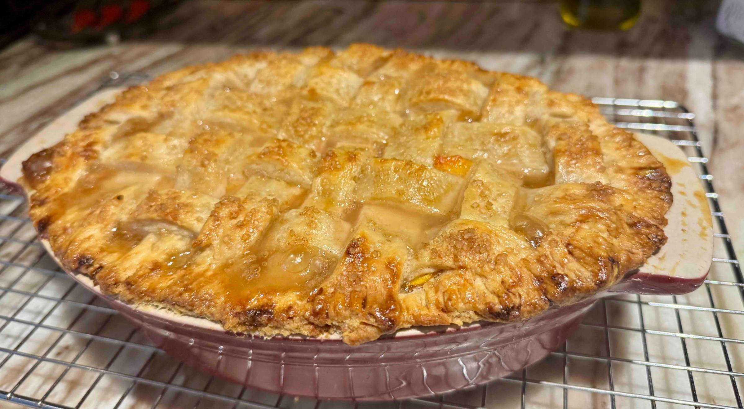 a fresh baked peach pie