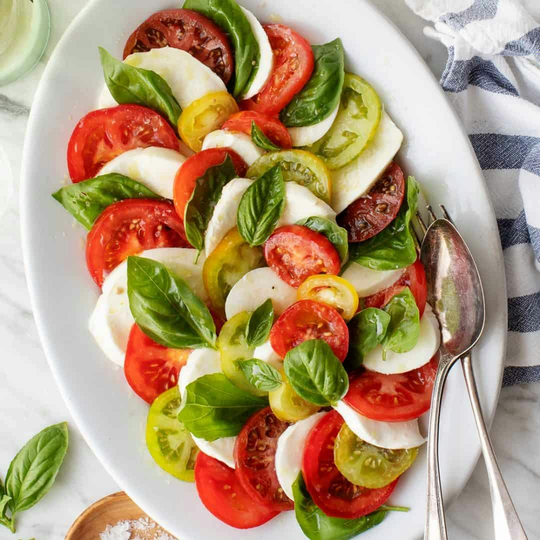 Caprese salad on a platter