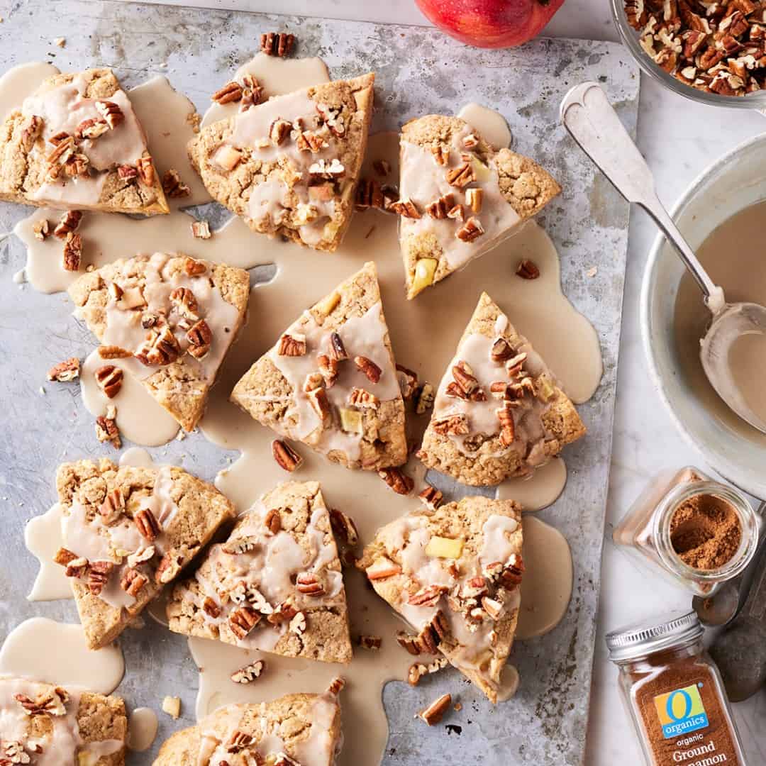 Cinnamon Apple Scones on a baking sheet