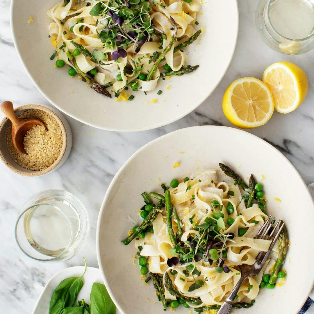 Tagliatelle with asparagus and peas