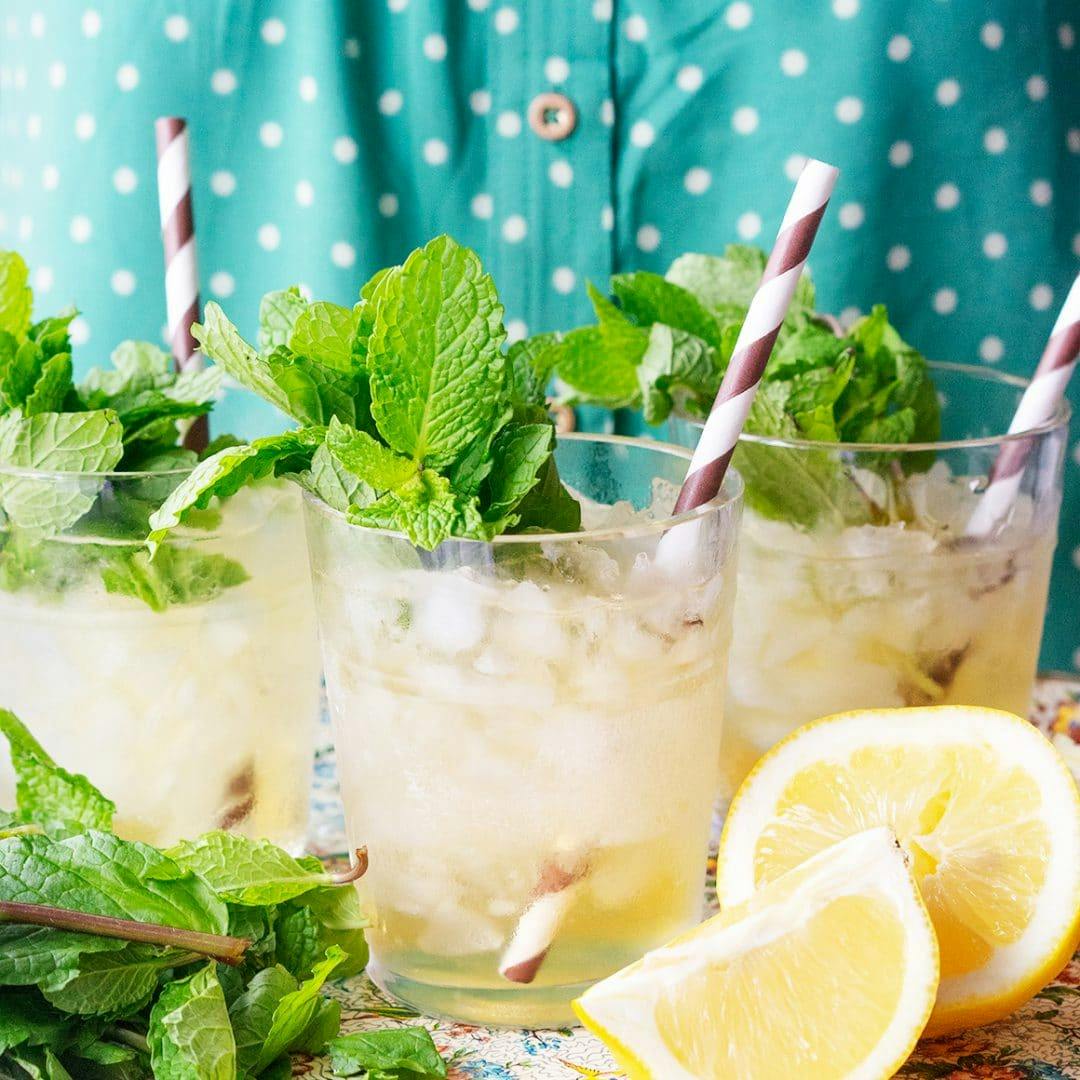 Mint juleps on a tray