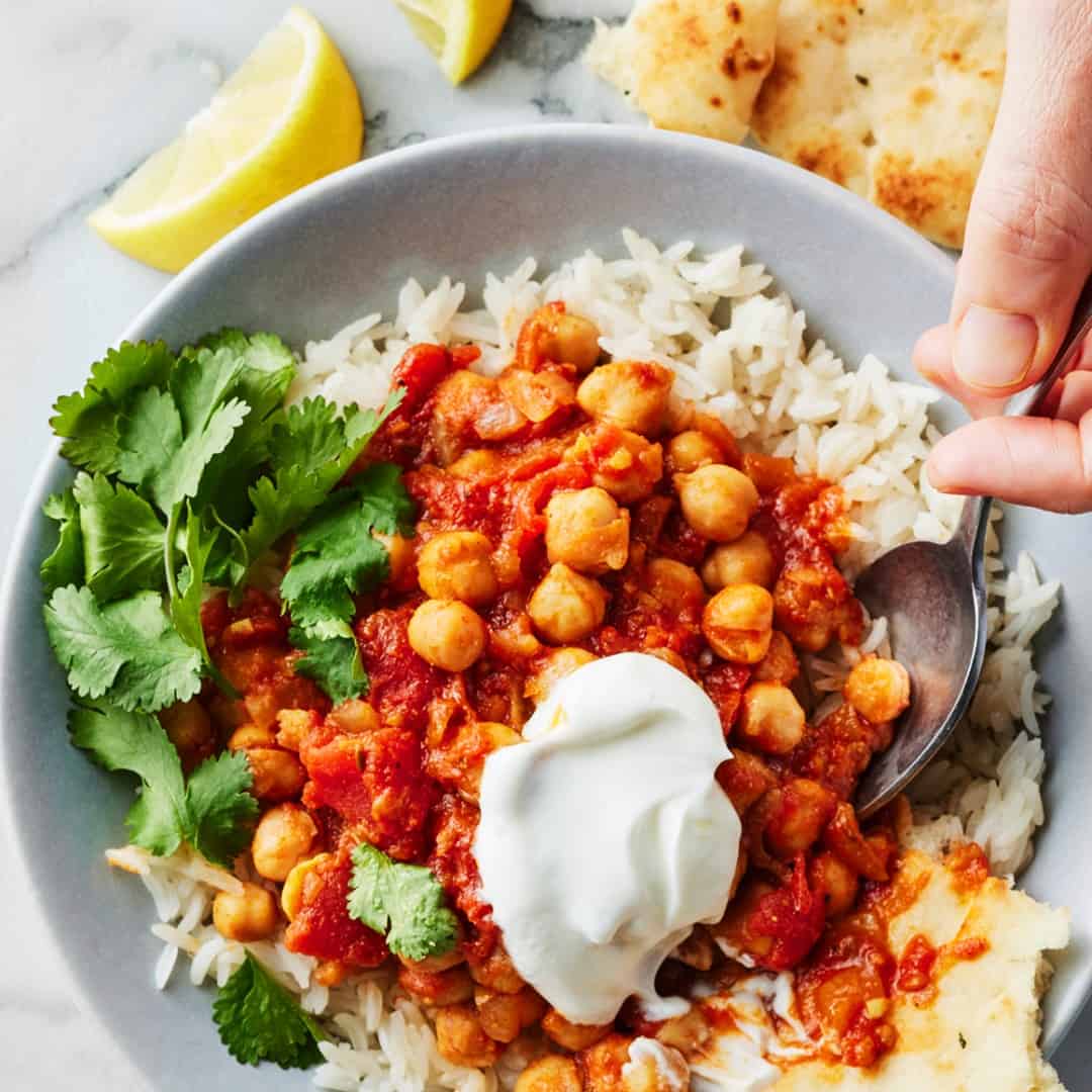 Chana masala over rice
