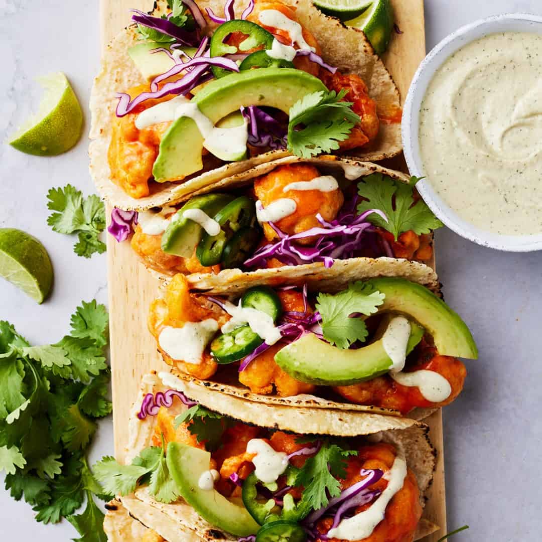Buffalo cauliflower tacos