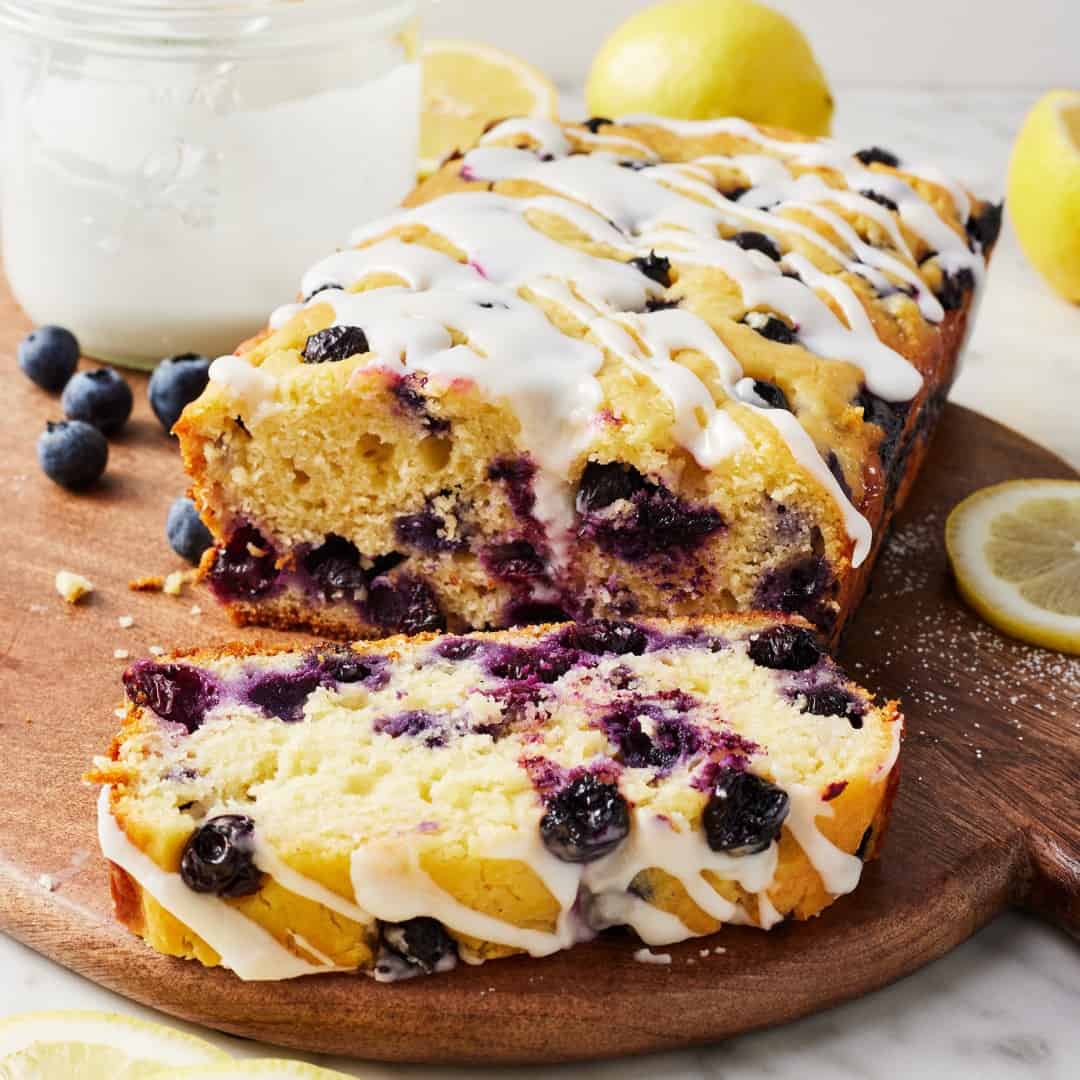 Lemon blueberry loaf with lemon glaze