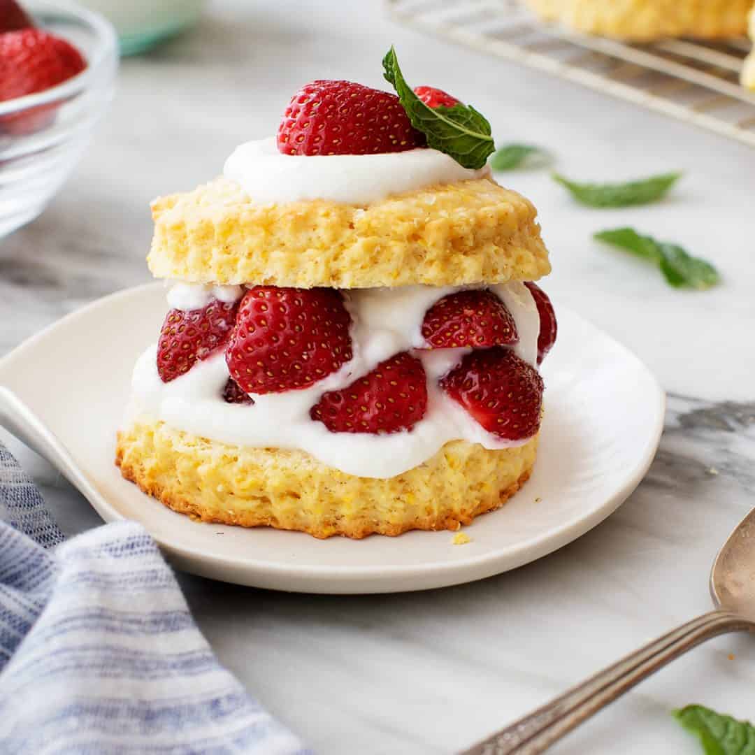 Strawberry shortcake on a plate