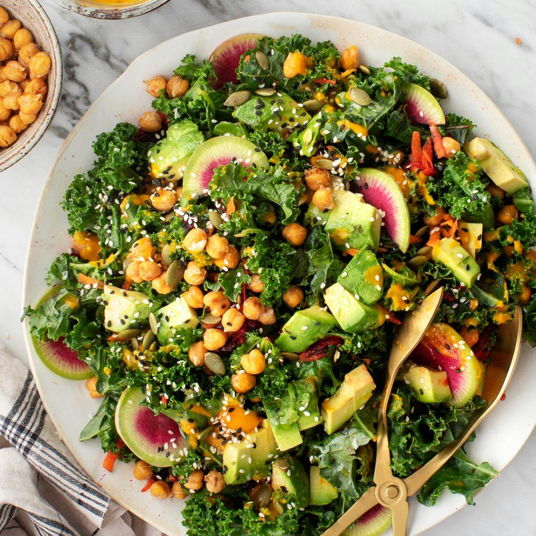Kale salad with carrot-ginger dressing