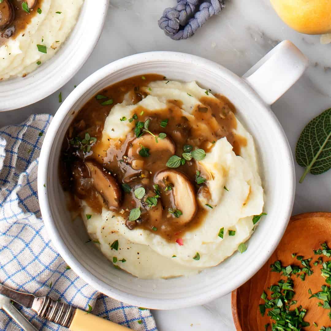 Mushroom gravy over mashed potatoes