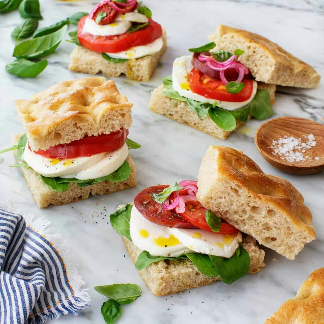 Caprese sandwiches on marble