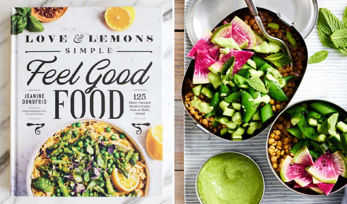 Love and Lemons Simple Feel Good Food Cookbook next to photo of Lentil Salad with Green Tahini