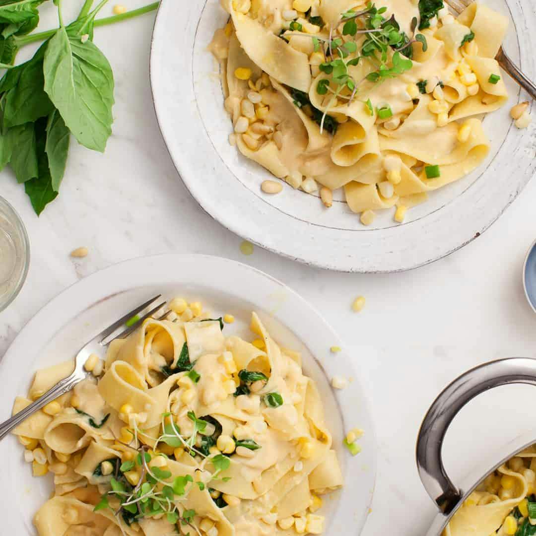 Creamy sweet corn pappardelle