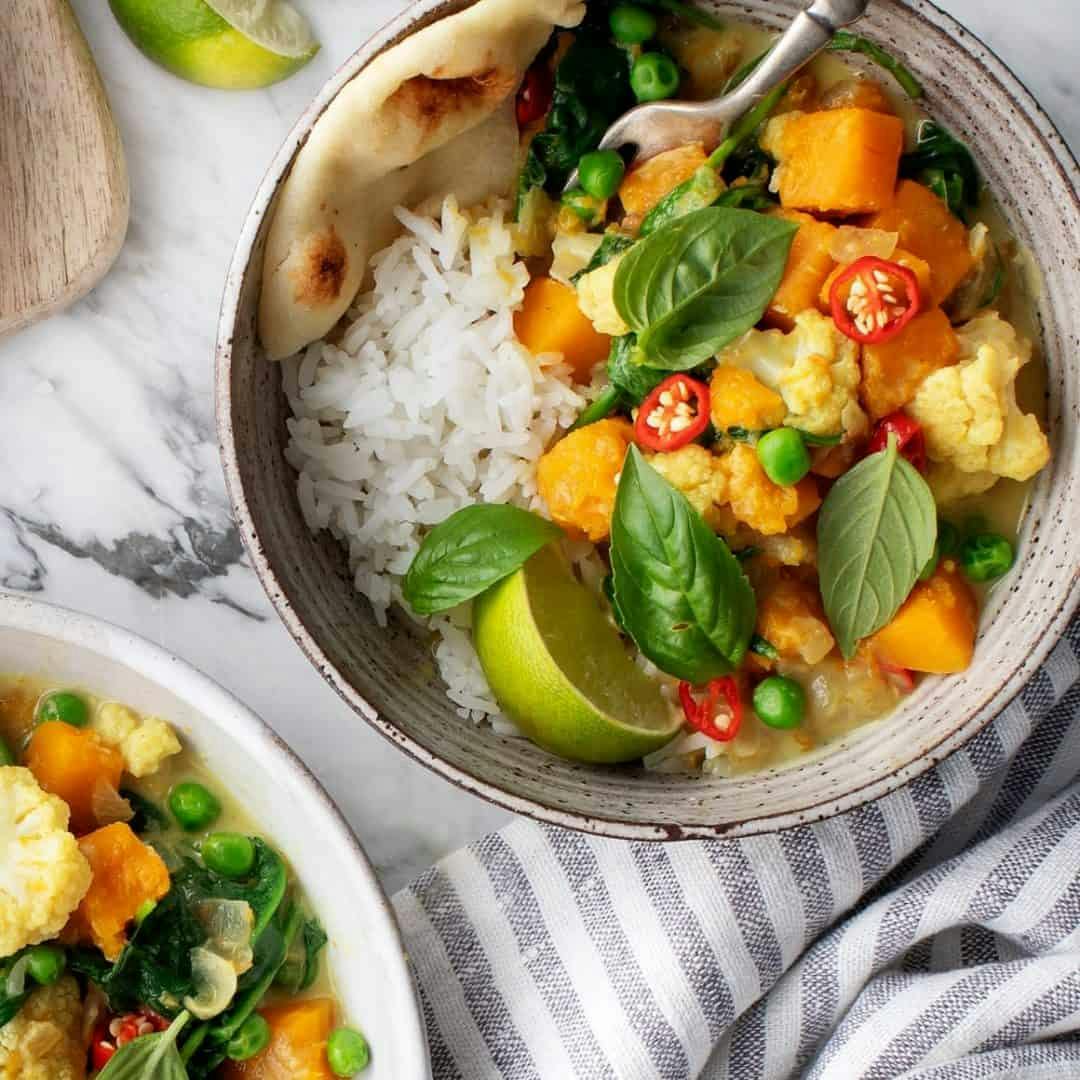 Bowl of coconut curry with rice