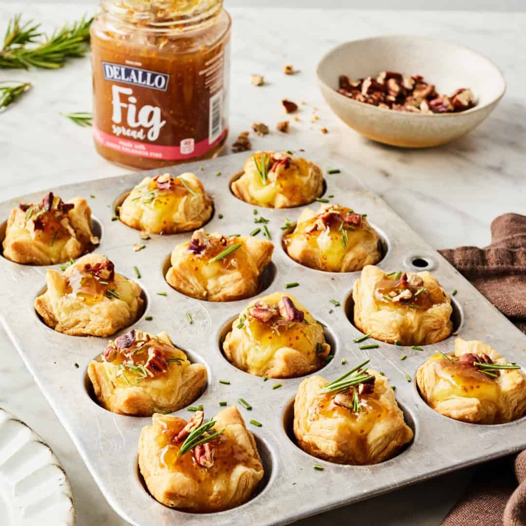 Puff pastry brie bites in mini muffin tin