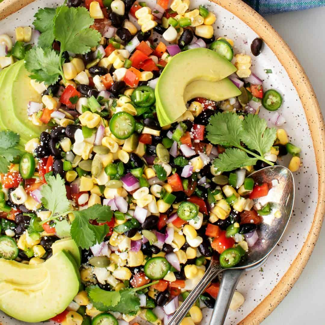Black bean and corn salad on a plate