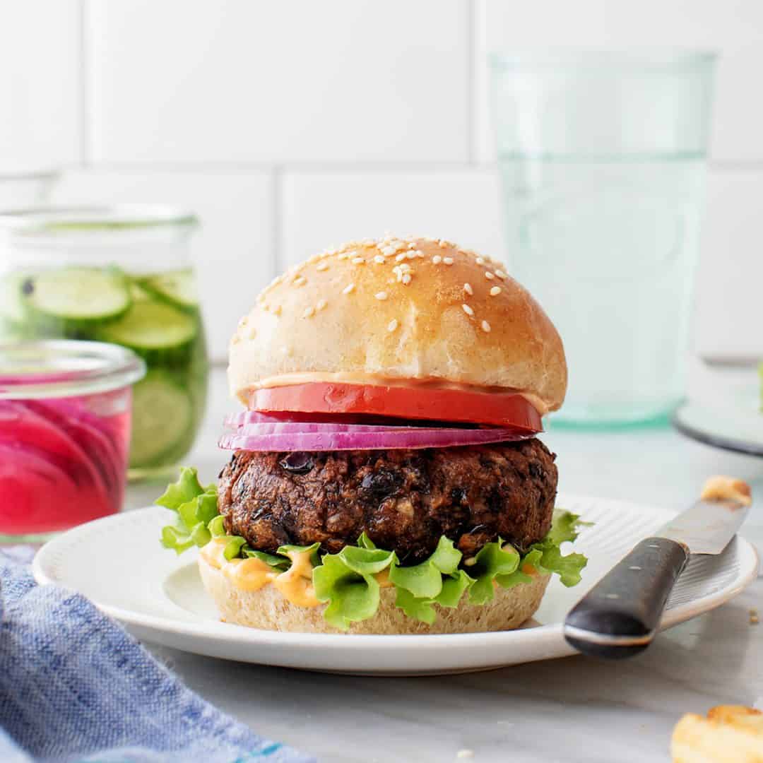 Black bean burger on sesame bun