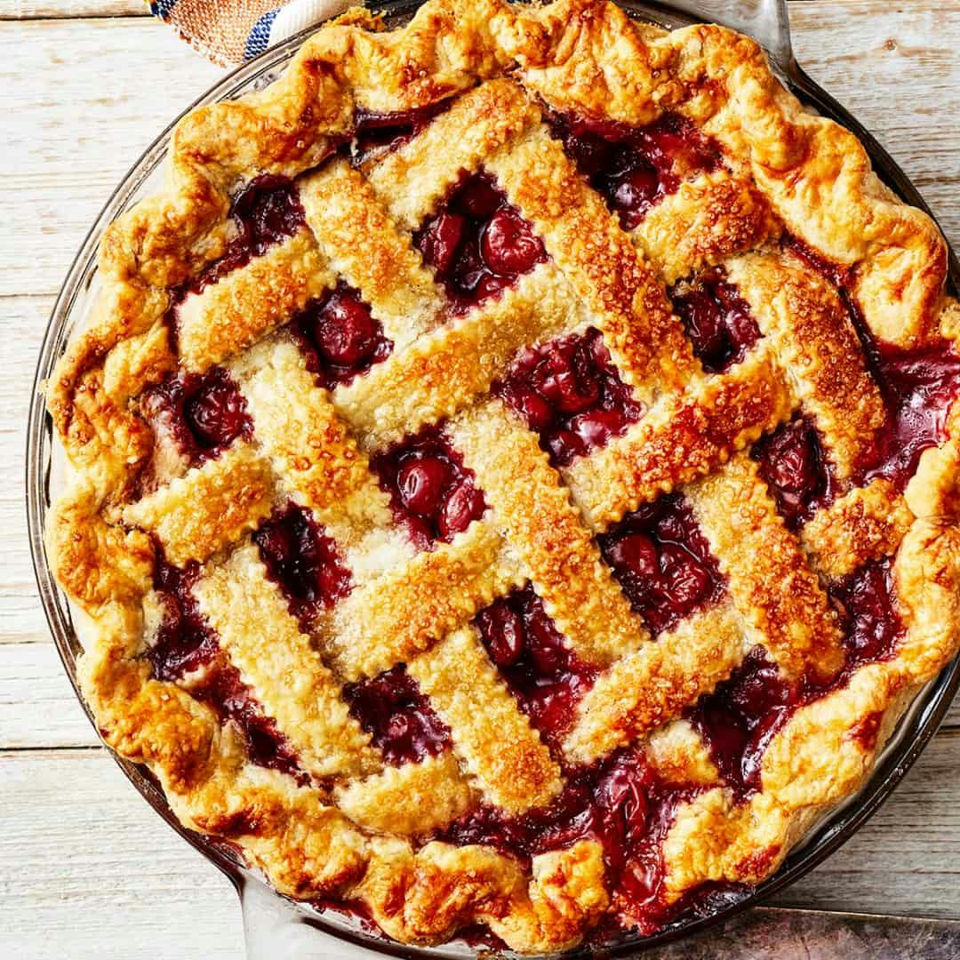 Homemade cherry pie with lattice crust