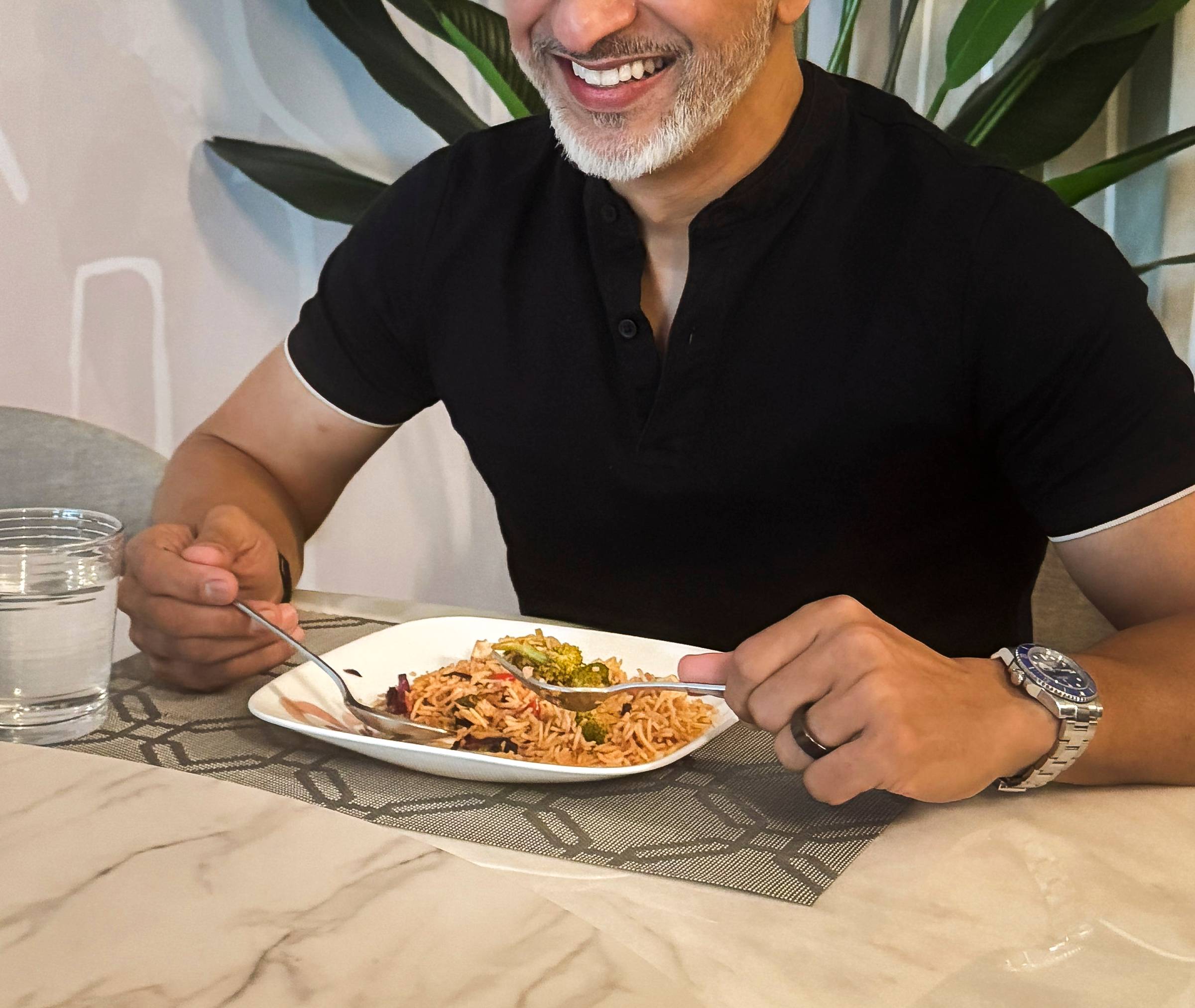 Dhiren having a meal