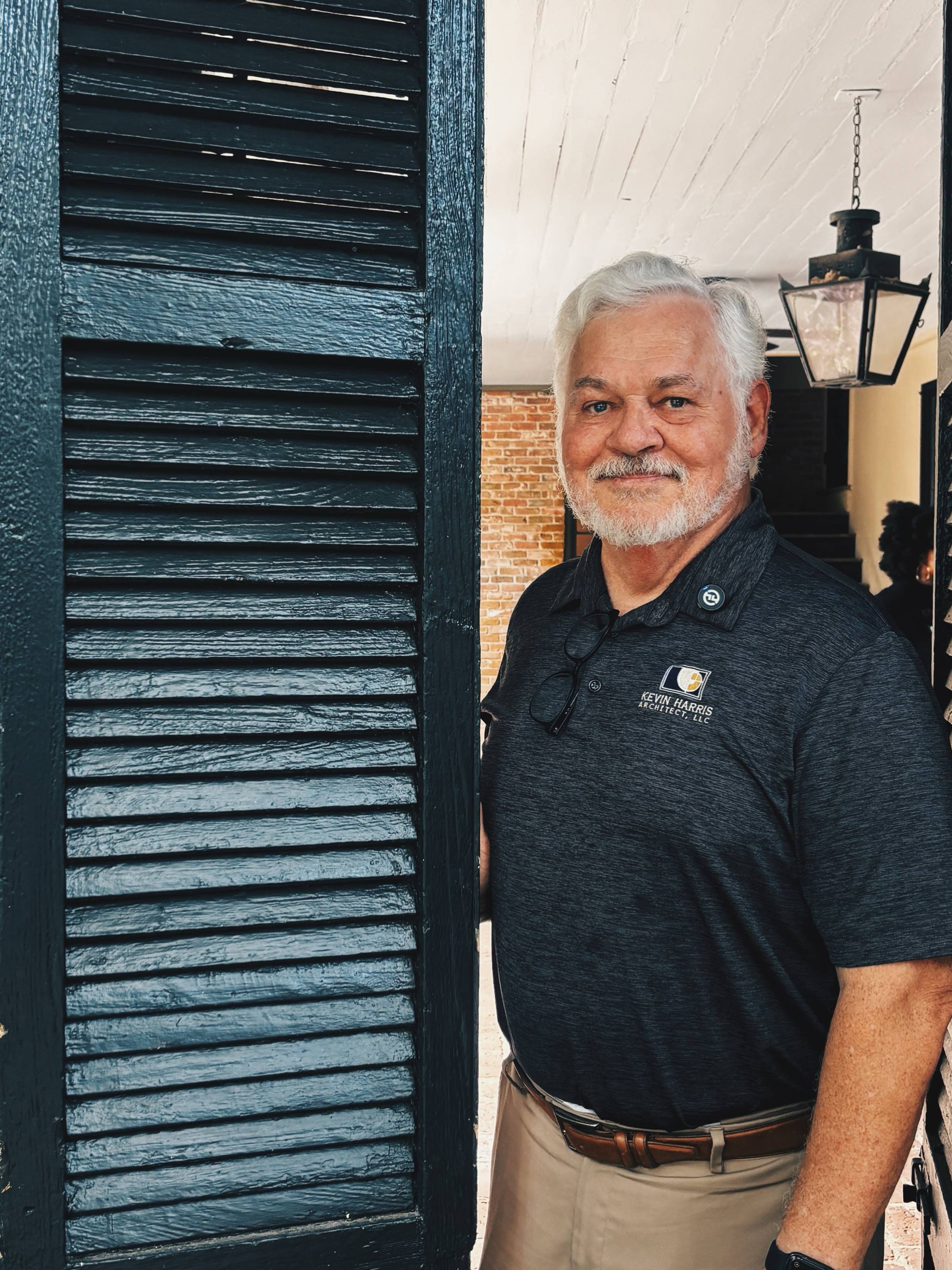Kevin Harris standing in A. Hays Town's doorway