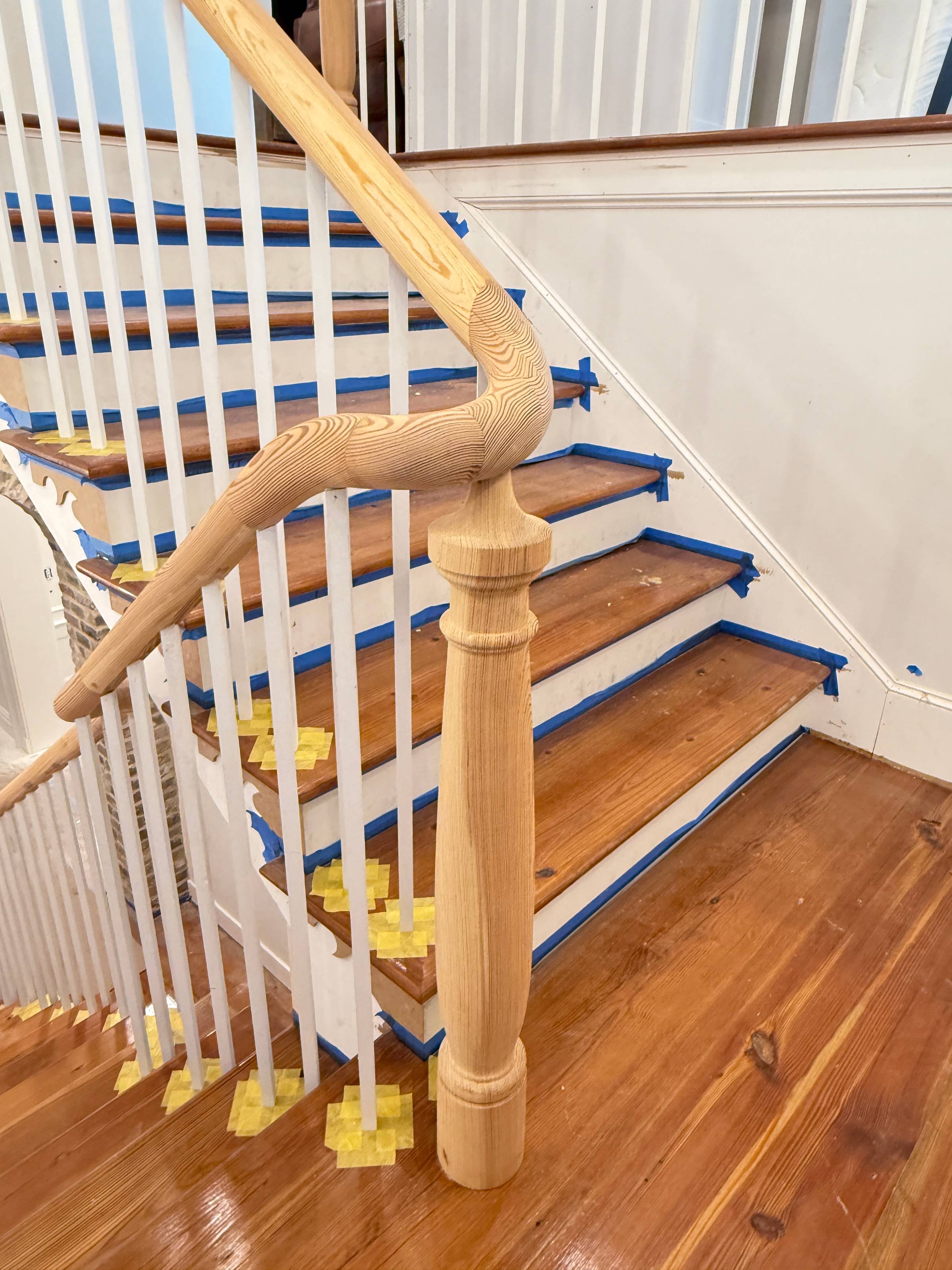 Custom stair detail with newel post and handrail