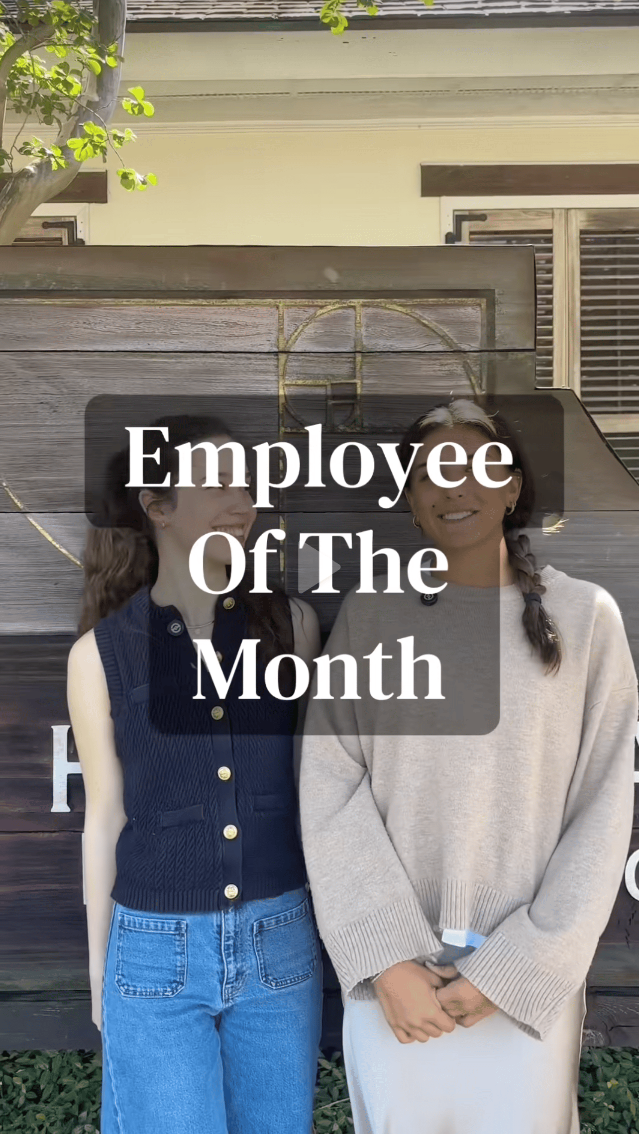 Isabella and Grace surprising Kevin Harris with the Employee of the Month announcement