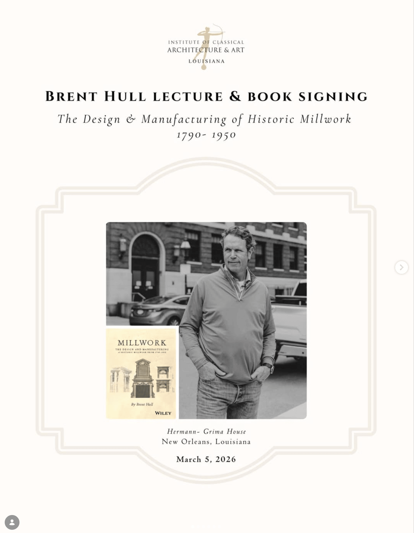ICAA Louisiana Brent Hull lecture and book signing event flyer
