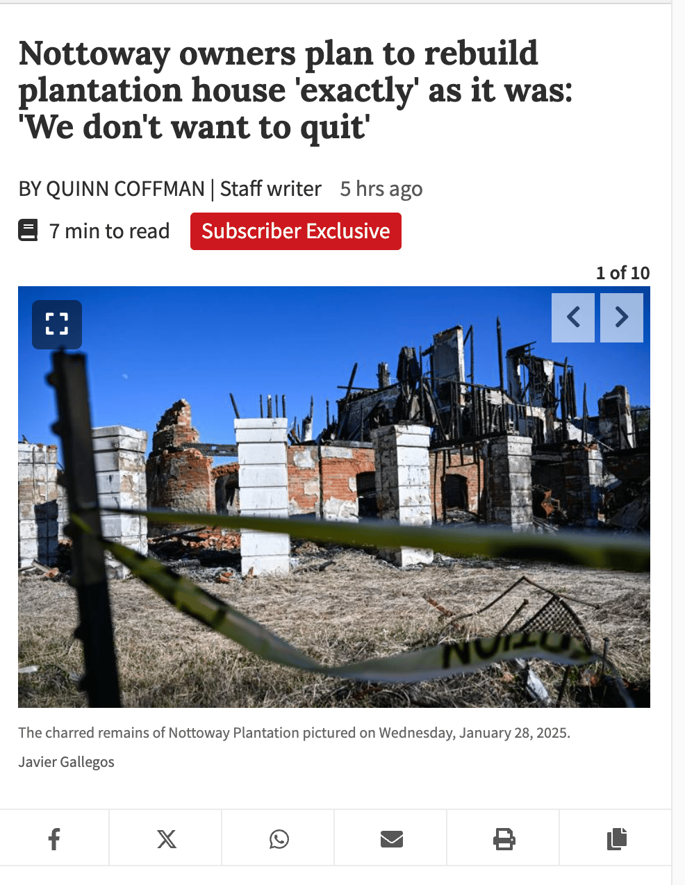 The Advocate article on the Nottoway Plantation rebuild