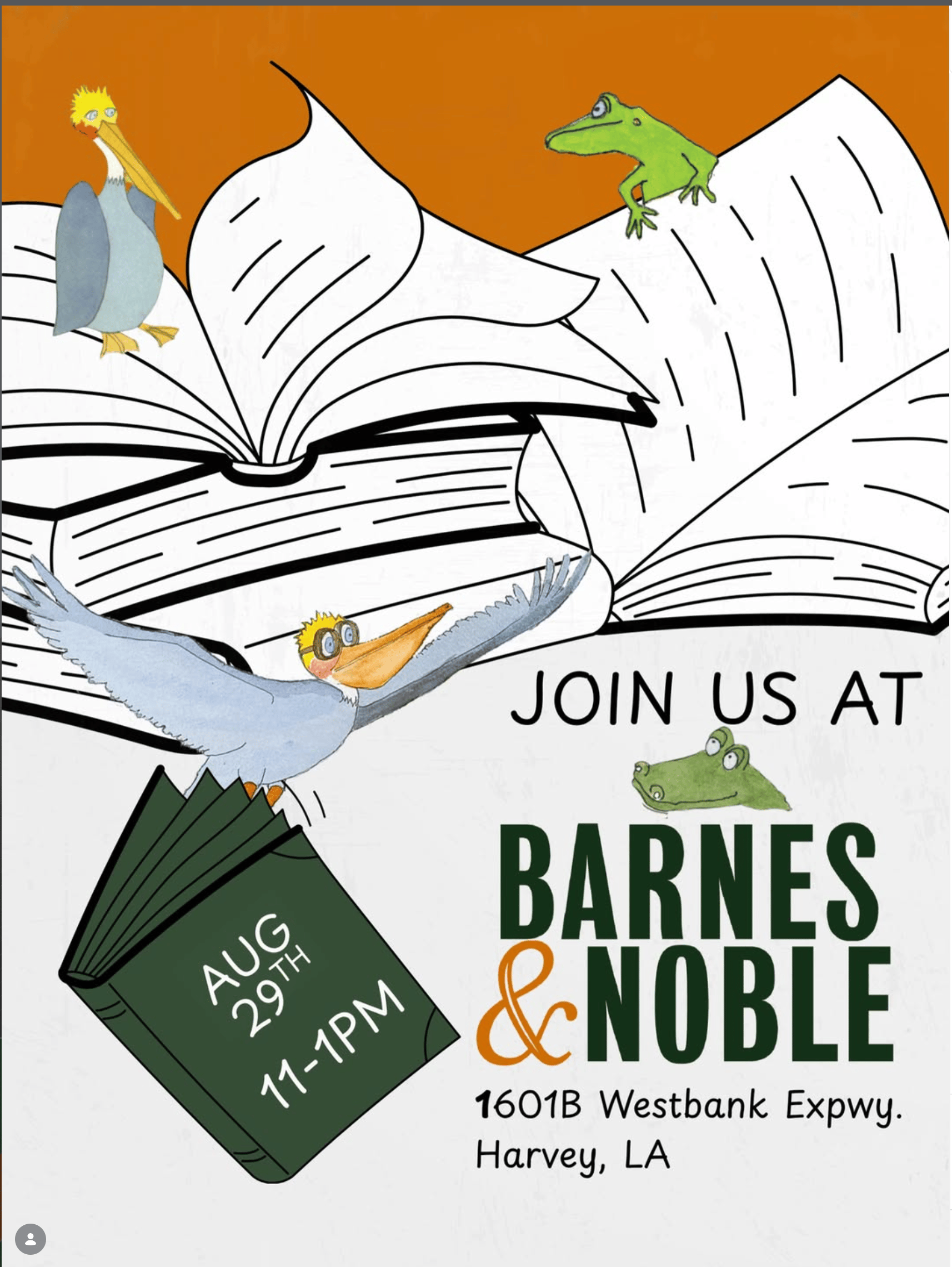 Poster for the Barnes and Noble Harvey book signing and storytime, August 29 2026