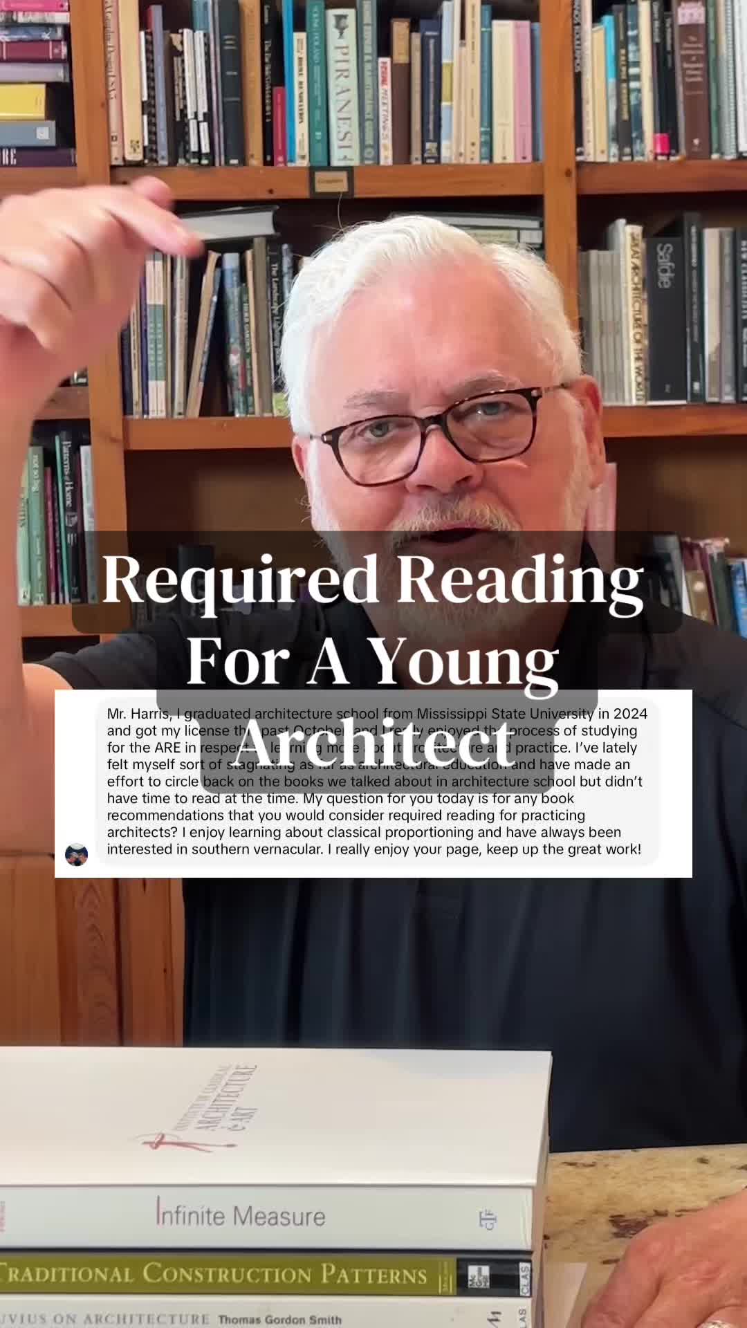 Kevin Harris FAIA TikTok — the five books he would give a young architect