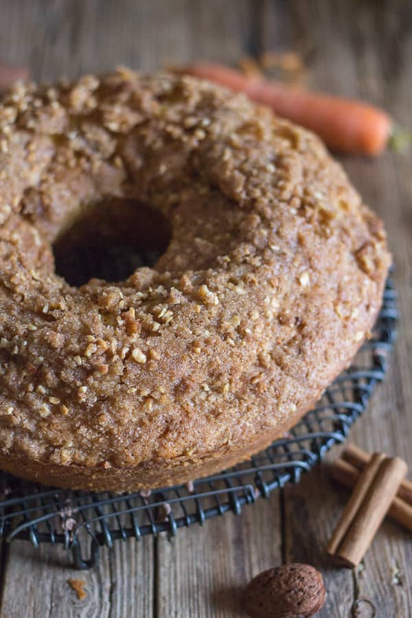 Coffee carrot cake on a plate.