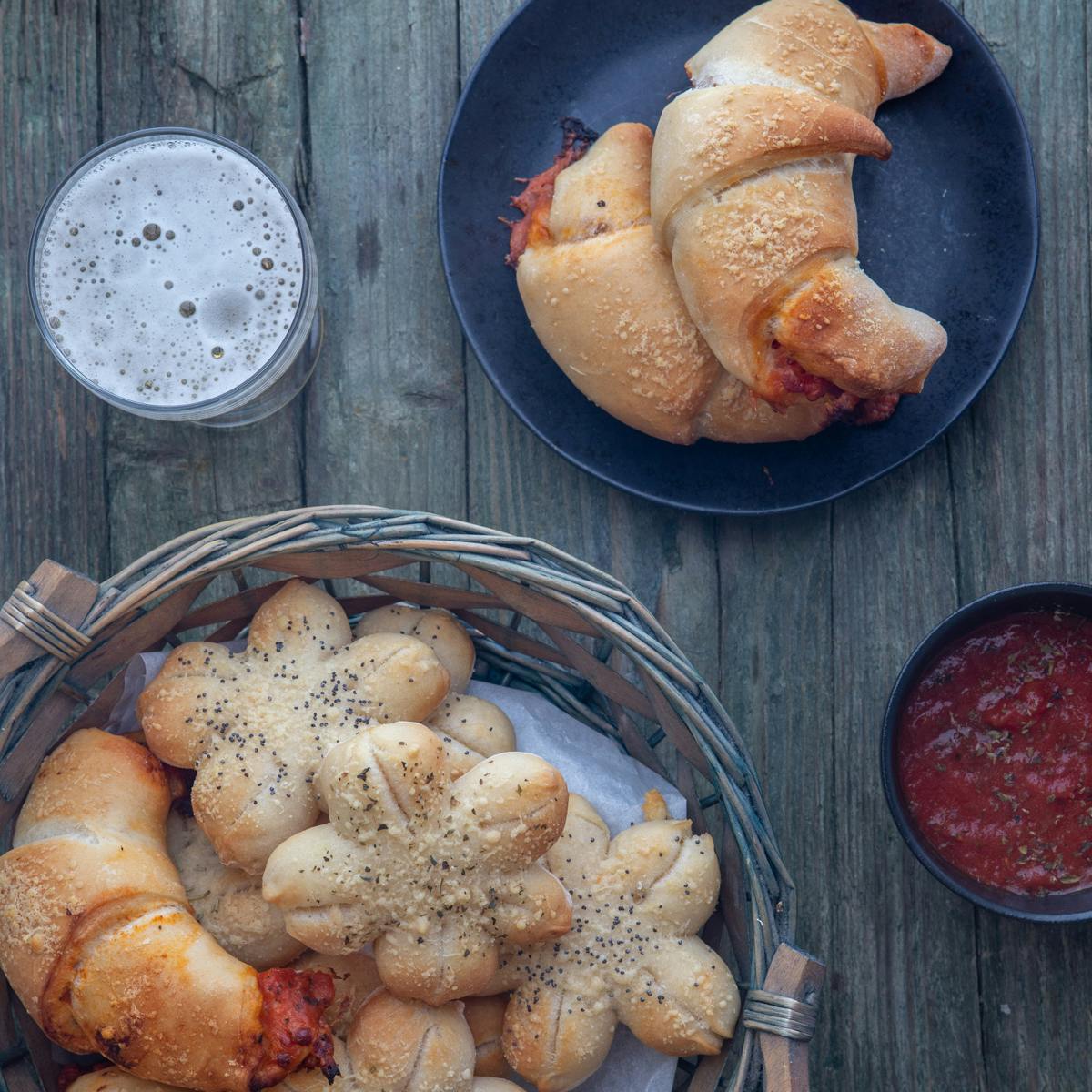 Stars & crescents made with pizza dough in a basket.