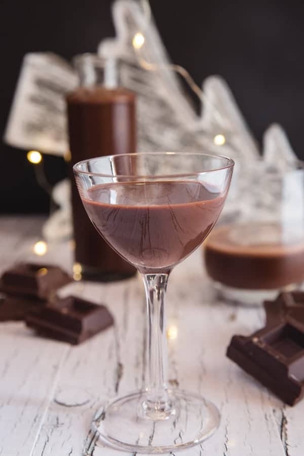 Chocolate liqueur in a glass.