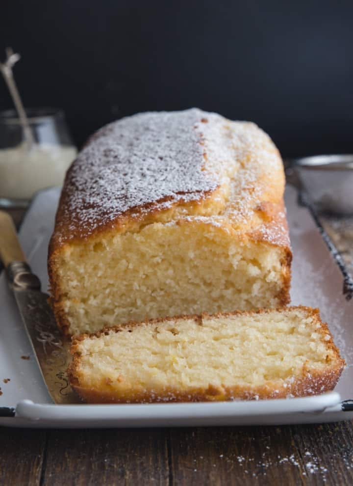 Yogurt bread on a white tray.