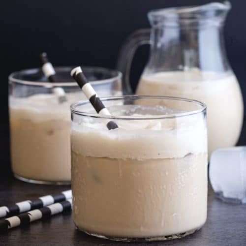 Iced coffee in 2 glasses and a jug.