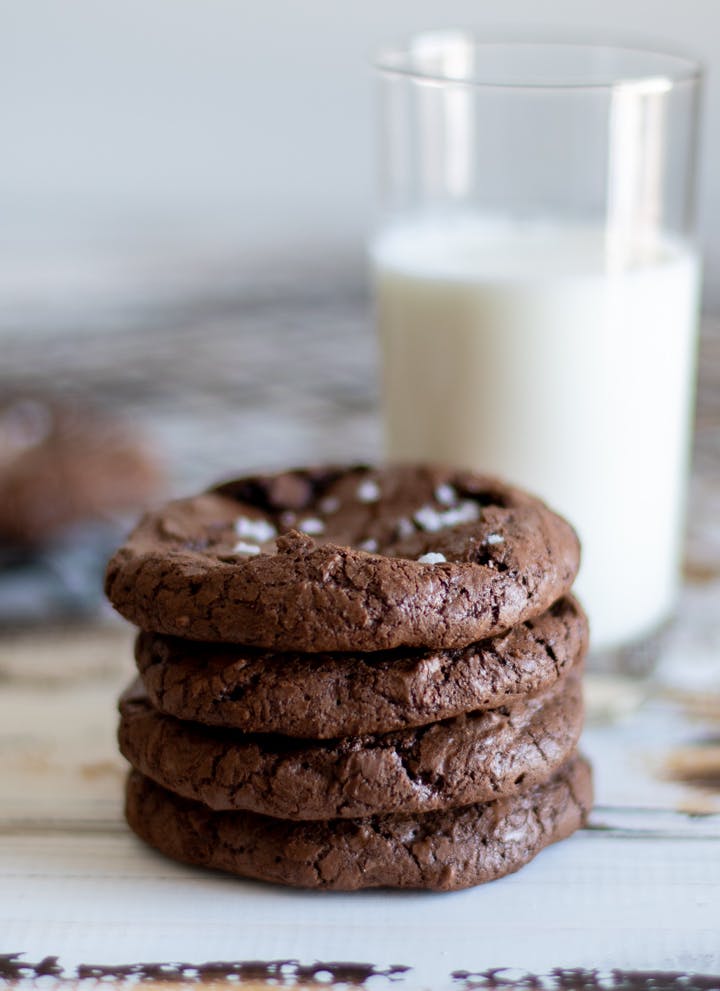 Fudgy brownie cookies stacked.