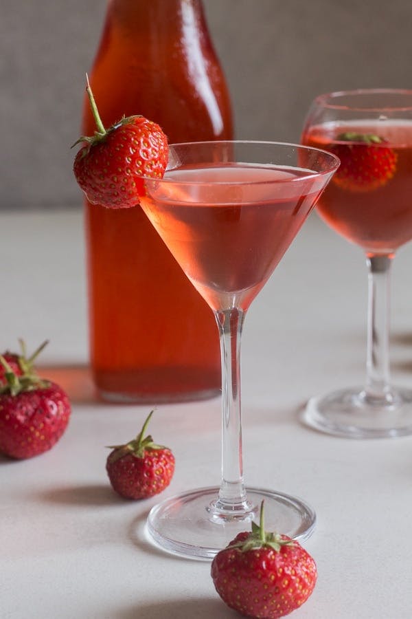 Strawberry liqueur in glasses.