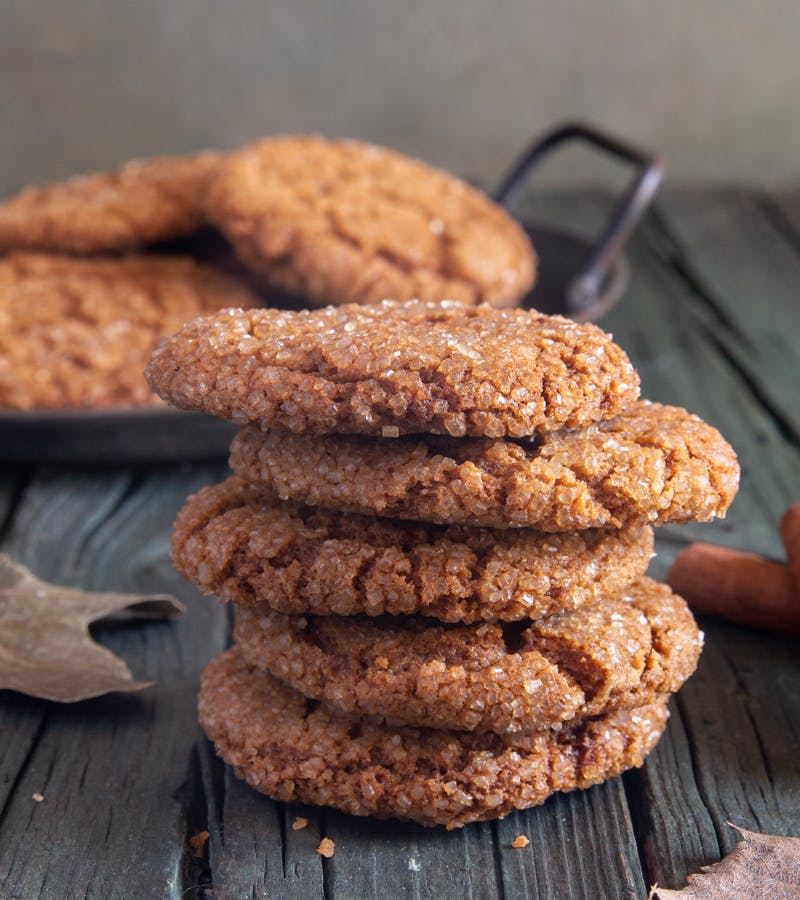 5 ginger cookies stacked.