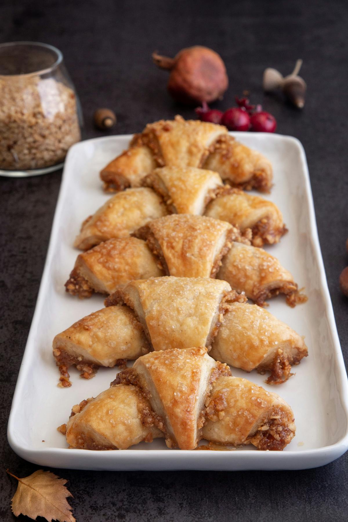 Rugelach on a white plate.