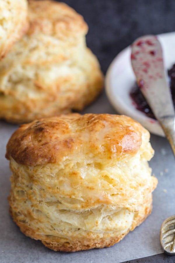 Simple biscuits on a board with jam.